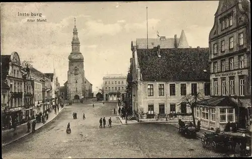 Ak Tschernjachowsk Insterburg Ostpreußen, Alter Markt, Kirche, Hotel Rheinischer Hof