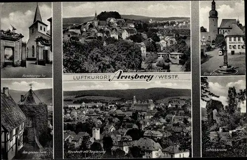 Ak Arnsberg Westfalen, Schlossberg, Hirschberger Tor, Am grünen Turm, Glockenturm, Schlossruine