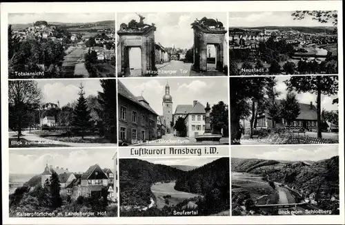 Ak Arnsberg Nordrhein Westfalen, Hirschberger Tor, Kirche, Jugendherberge, Neustadt, Panorama
