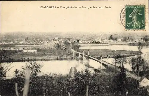 Ak Les Rosiers Maine et Loire, Vue generale du Bourg et les deux Ponts