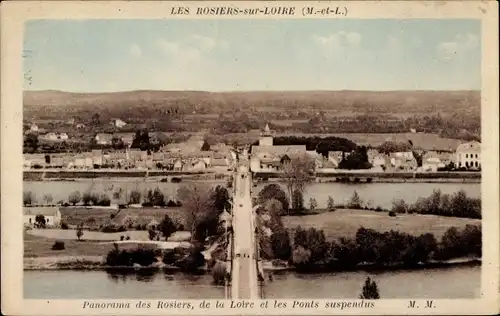Ak Les Rosiers sur Loire Maine et Loire, Panorama des Rosiers, de la Loire et les Ponts suspendu