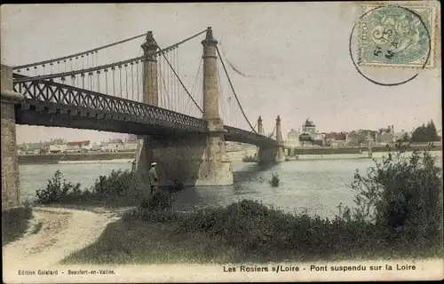 Ak Les Rosiers sur Loire Maine et Loire, Pont suspendu sur la Loire