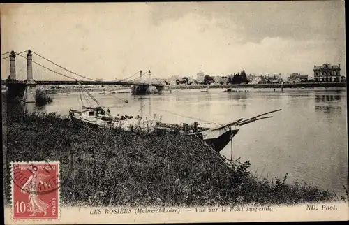 Ak Les Rosiers Maine et Loire, Vue sur le Pont suspendu