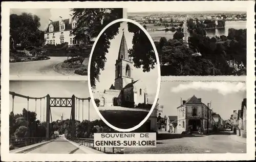 Ak Gennes sur Loire Maine et Loire, Gesamtansicht, Kirche, Brücke, Straßenpartie