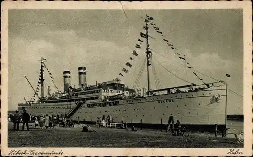 Ak Ostseebad Travemünde Lübeck, Dampfer Oceana im Hafen, HAPAG