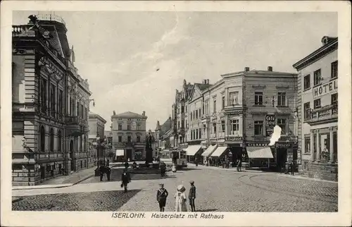 Ak Iserlohn im Märkischen Kreis, Kaiserplatz mit Rathaus, Hotel, Cafe