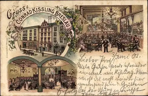 Litho Wrocław Breslau in Schlesien, Restaurant Conrad Kissling, Innenansichten