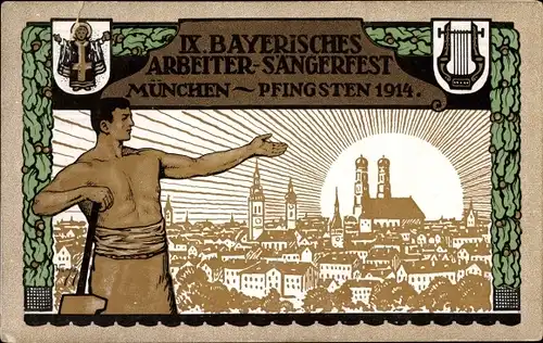 Ganzsachen Ak München Bayern, PP 38 C 11/03, IX. Bayer. Arbeiter Sängerfest 1914