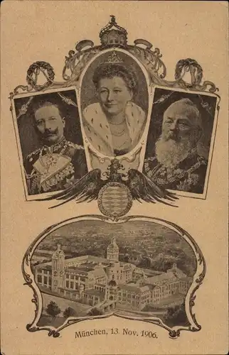 Ganzsachen Ak Kaiser Wilhelm II., Kaiserin Auguste Viktoria, Prinzregent Luitpold von Bayern, 1906