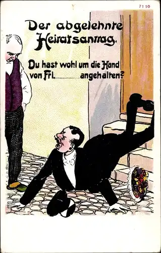 Ak Der abgelehnte Heiratsantrag, gestürzter Mann