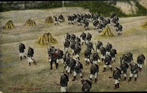 Ak Vorgehende Infanterie, Deutsche Fußsoldaten auf einem Feld, I. WK