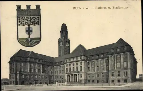Wappen Ak Buer Gelsenkirchen im Ruhrgebiet, Rathaus, Stadtwappen