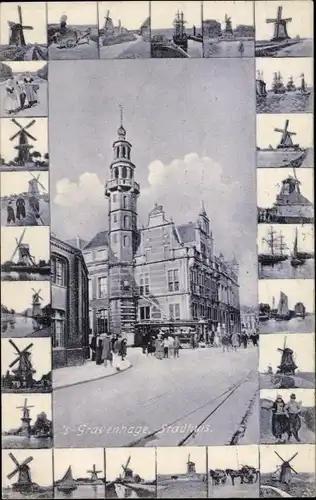 Ak 's Gravenhage Den Haag Südholland, Stadhuis, Windmühlen, Molen