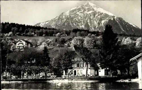 Ak Faulensee Spiez am Thuner See Kanton Bern, Gasthof Adler, Bergpanorama