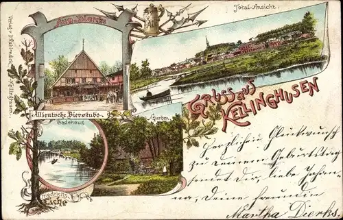 Litho Kellinghusen in Holstein, Altdeutsche Bierstube, Badehaus, Garten