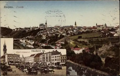 Ak Znojmo Znaim Südmähren, Totalansicht, Gurkenmarkt