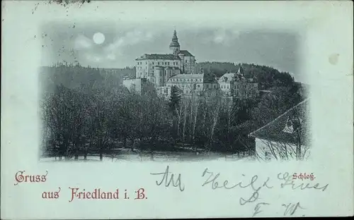 Mondschein Ak Frýdlant v Čechách Friedland in Böhmen Reg Reichenberg, Schloss