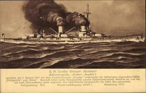 Ak Deutsches Kriegsschiff, SMS Goeben, Großer Kreuzer