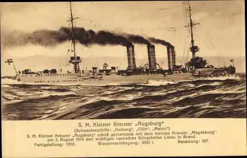Ak Deutsches Kriegsschiff, SMS Augsburg, Kleiner Kreuzer