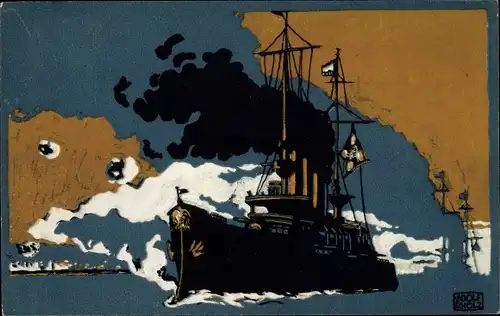 Künstler Ak Scholz, Adolf, Deutsches Kriegsschiff, Rotes Kreuz