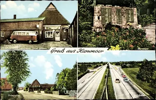 Ak Hammoor Holstein, Autobahn, Ehrenmal, Gemischtwarenladen Zum alten Landhaus