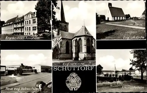 Ak Schüttorf in der Grafschaft Bentheim, Kirche, Krankenhaus, Volksschule