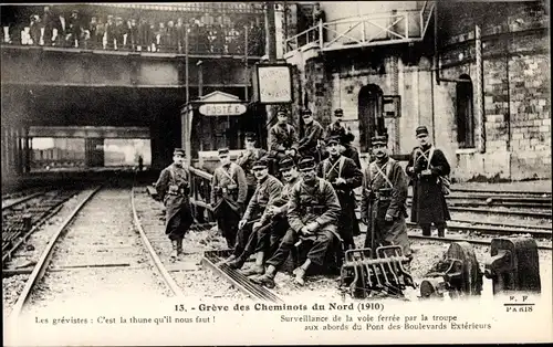 Ak Greve des Cheminots du Nord 1910, Bahnhof, Eisenbahnstreik