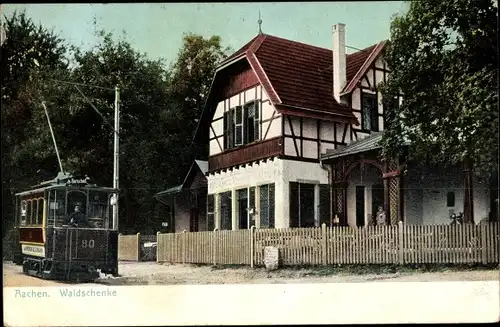 Ak Aachen in Nordrhein Westfalen, Partie an der Waldschenke, Straßenbahn 80 nach Burtscheid