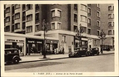 Ak Paris XIX., Avenue de la Porte Brunet, Librairie, Coiffeur