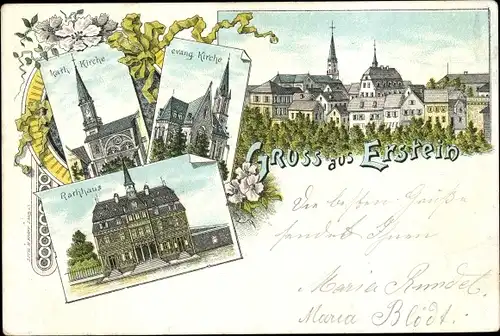 Litho Erstein Elsass Bas Rhin, Katholische und evangelische Kirchen, Rathaus