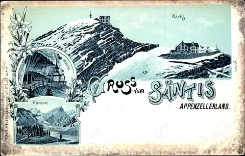 Litho Halbkanton Appenzell Außerrhoden, Berg Säntis, Seealpsee, Kapelle