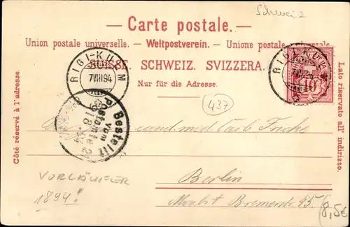 Vorläufer Litho Rigi Kulm Kanton Schwyz, Schreiber's Hotels, Rigi Staffel, Gebirgspanorama, 1894