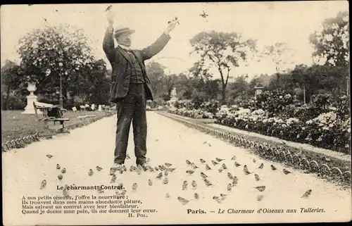 Ak Paris Frankreich, Charmeur d'Oiseaux aux Tuileries, Le charmant Contrat