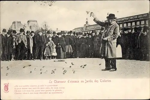 Ak Paris Frankreich, Charmeur d'Oiseaux aux Tuileries, Jardin des Tuileries