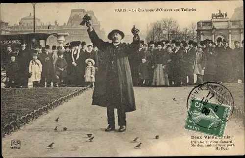 Ak Paris Frankreich, Charmeur d'Oiseaux aux Tuileries, Jardin