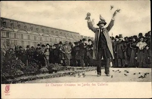 Ak Paris Frankreich, Charmeur d'Oiseaux aux Tuileries, Jardin des Tuileries