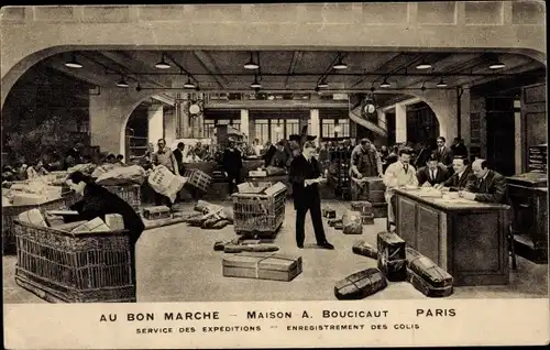 Ak Paris VII, Au Bon Marché, Maison A. Boucicaut, Service d'Expositions, Enregistrement des Colis