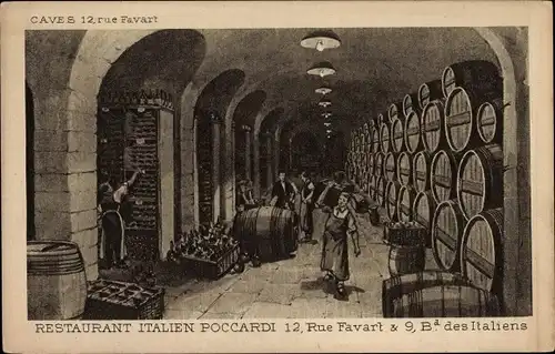 Ak Paris II, Rue Favart, Poccardi Restaurant Italien, Caves, Weinkeller