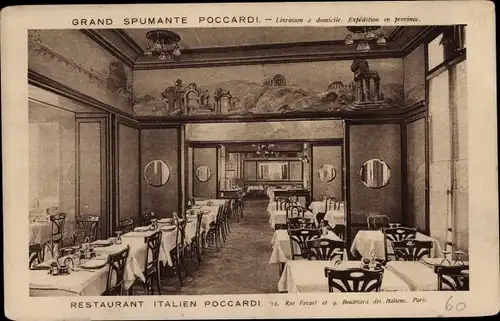 Ak Paris II, Rue Favart, Blvd des Italiens, Poccardi Restaurant Italien, Interieur
