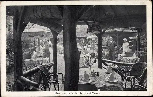 Ak Paris XVII, Rue Demours, Restaurant le Grand Veneur, vue du Jardin