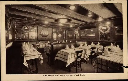 Ak Paris VIII, Avenue Victor Emmanuel III, Restaurant à l'Homard, Salle décorée par Paul Colin