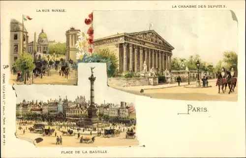 Litho Paris, Place de la Bastille, Chambre des Deputes, Rue Royale
