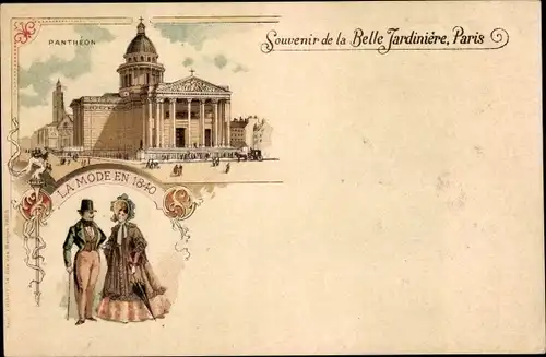 Litho Paris V, Panthéon, la Mode en 1840, Souvenir de la Belle Jardinière