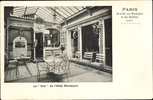 Ak Paris VIII, Rue Rabelais, Rue Montaigne, le Hall de l'Hôtel Montaigne