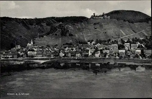 Ak Alken an der Mosel, Gesamtansicht, Mosel, Berge