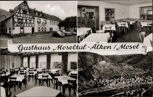 Ak Alken in Rheinland Pfalz, Gasthaus Moseltal, Bes Anton Schnee, Innenansicht, Ort mit Umgebung