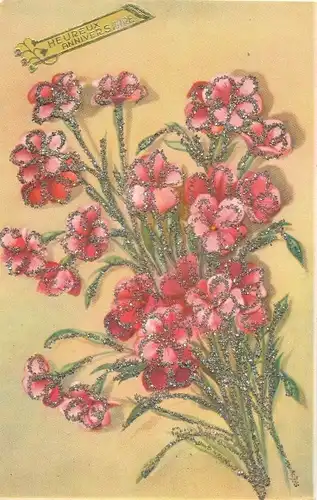 Glitzer Ak Blumenstrauß, Blühende Blumen, Glückwunsch