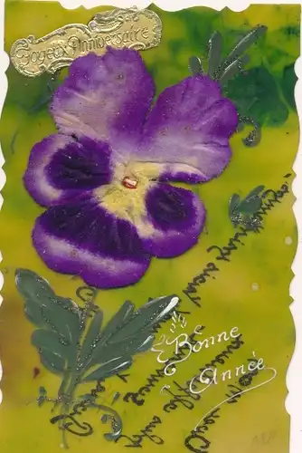 Stoff Ak Glückwunsch Neujahr, Stiefmütterchen