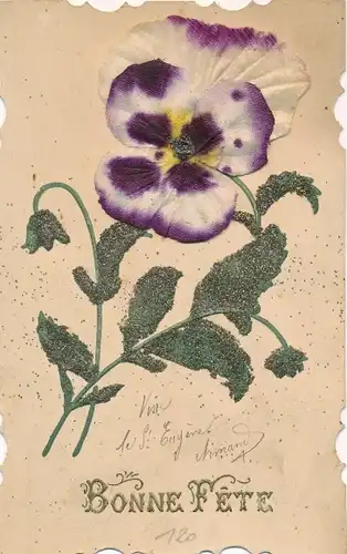 Stoff Präge Ak Glückwunsch, Stiefmütterchen, Blühende Blume