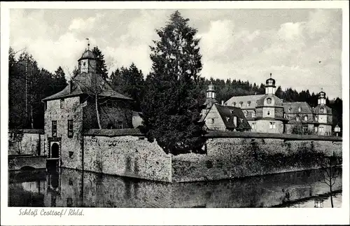 Ak Krottorf Friesenhagen Rheinland, Blick zum Schloss Crottorf, Mauer, Fluss